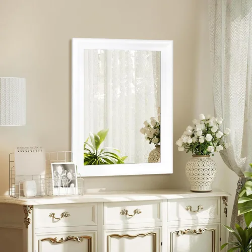Vista 2 de CULER Espejo de pared de madera blanca para baño, espejos colgantes rectangulares de 20 x 16 pulgadas con marco de madera para sala de estar Blanco