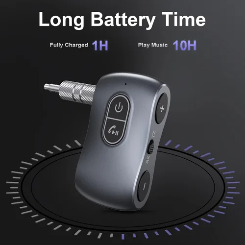 Vista 5 de Adpater Bluetooth auxiliar para coche, transmisor Bluetooth 5.3 receptor con cancelación de ruido, adaptador Bluetooth auxiliar portátil de 0.138