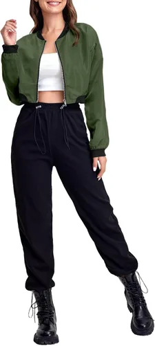 Vista 5 de LAOARA Chaqueta bomber para mujer, rompevientos con cremallera completa, cuello alto, ropa de calle