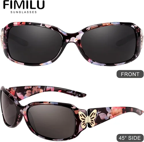Vista 4 de FIMILU Gafas de sol polarizadas para mujer, protección UV400, gafas envolventes de moda, decoración de mariposa, accesorios de moda