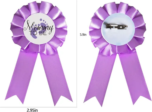 Vista 3 de CoolerthingsDG, 2 pines de placa de hojalata para mamá y papá, 2 pines de botón de revelación de género morado para baby shower, fiesta