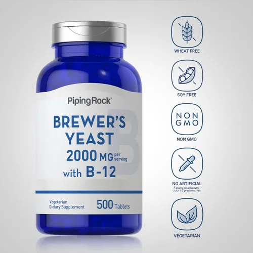 Vista 3 de Piping Rock Comprimidos de levadura de cerveza de 2000 mg 500 píldoras con B12 Suplemento vegetariano, sin OMG