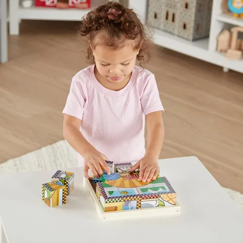Vista 4 de Melissa & Doug Rompecabezas de mascotas en cubo de madera con bandeja de almacenamiento (16 piezas)