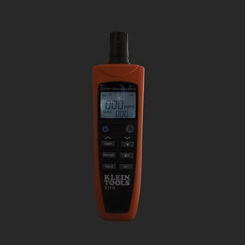 Vista 7 de Medidor de CO ET110 de Klein Tools, comprobador y detector de monóxido de carbono con alarma de límite de exposición, 4 pilas AAA y bolsa