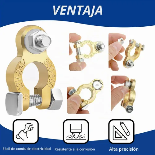 Vista 3 de Conectores de terminales de batería de latón Tnisesm con anticorrosión, terminales de batería M8 x 16mm con perno, juego de abrazaderas