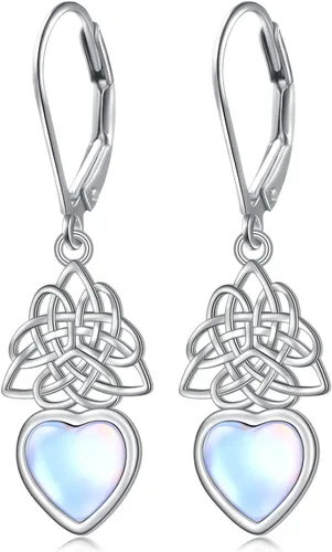 Vista 92 de Aretes colgantes de filigrana de plata de ley 925, margarita, loto, flor de rosa, piedra lunar, lágrima para mujer, nudo celta infinito, margarita