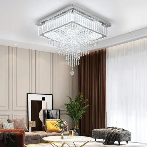 Vista 7 de VETRULUS Lámpara de techo de cristal moderna cuadrada de montaje empotrado LED regulable para cocina, dormitorio, sala de estar