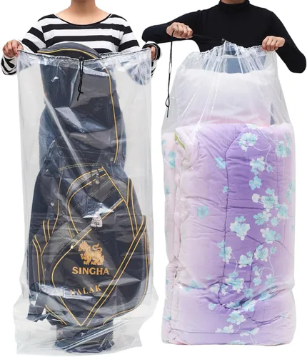 Vista 8 de Bolsas de plástico grandes multiusos con cordón para guardar la bolsa de golf, colchón de picnic bueno para organizar el hogar, juego reutilizable