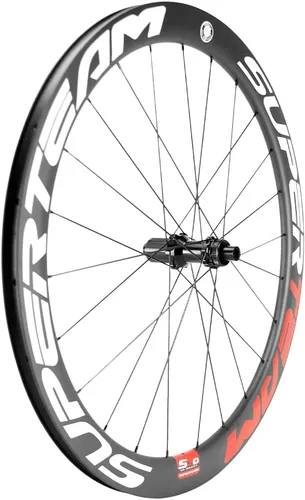 Vista 4 de SUPERTEAM Juego de ruedas de disco de carbono 50C-25 700c Clincher Center Lock Thru Axle blanco y rojo