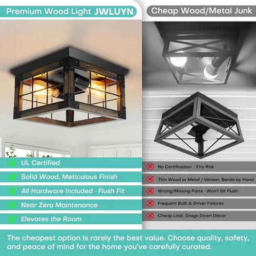 Vista 4 de Lámpara de techo de montaje empotrado estilo granja, 2 luces, lámpara de techo de granja, lámparas de cocina de esquina con enchufe E26, lámparas