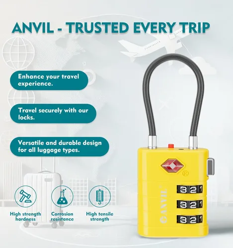 Vista 4 de ANVIL Cerraduras de equipaje aprobadas por la TSA - Cerraduras de viaje combinadas TSA008 de alta seguridad con indicador de inspección para maletas