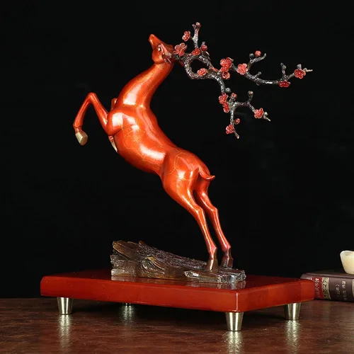 Vista 4 de Chinese feng shui statue sculpture Pure Copper Crafts Deer Statue Copper Deer Decoration Home Living Room Wine Cabinet Deer Ornament Housewarming