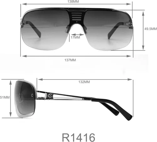 Vista 5 de Rocawear R1416 Vented Temple Uv400 Protective Rectangular Metal Shield Sunglasses. Gifts for Men with Flair 137 Mm