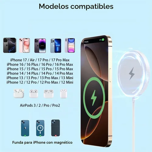 Vista 5 de Cargador inalámbrico magnético para iPhone, 2 paquetes de 6 pies [Certificado Apple MFi] Cable de cargador Mag-Safe magnético inalámbrico con bloque
