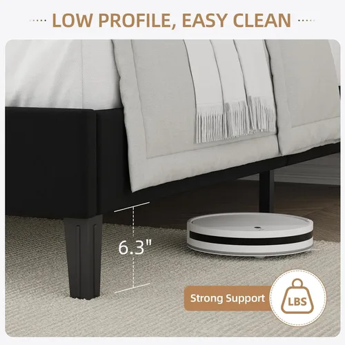 Vista 4 de IMMERSTABLE Marco de Cama Individual con Cabecera Tapizada de Terciopelo, Marco de Cama Plataforma Individual con Soporte de Listones de Madera, No