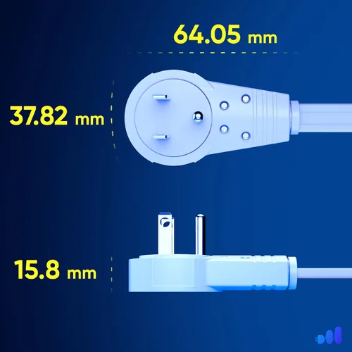 Vista 3 de Maximm Cable de extensión de enchufe plano giratorio de 360° de 1 pie, cable de extensión de 3 tomas de corriente múltiple de 16 AWG, cable