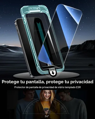 Vista 2 de ESR Paquete de 3 para iPhone 14 Pro Protector de Pantalla de Privacidad, Protector de Pantalla de Privacidad de Vidrio Templado Anti-espía