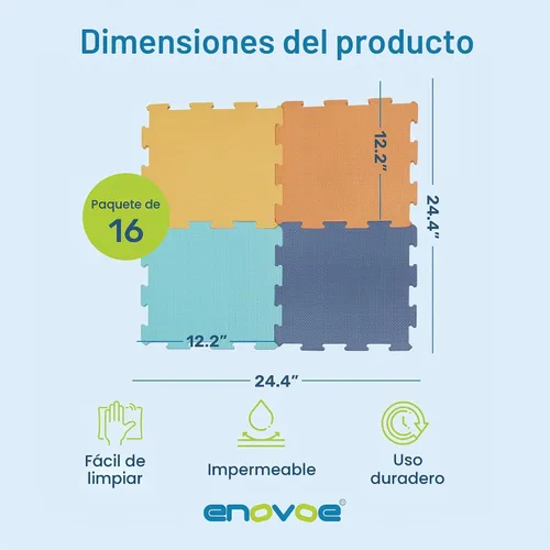 Vista 2 de Enovoe Alfombra de Juego para Bebés para Piso - Esteras de Espuma EVA Entrelazadas No Tóxicas - 16 Piezas - Alfombra de Espuma con Rompecabezas