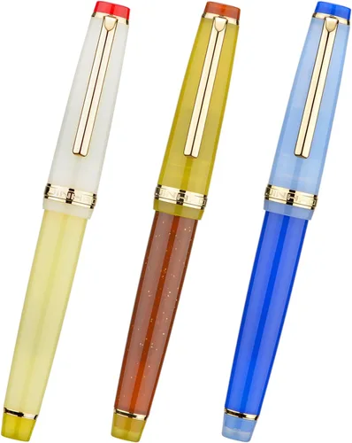 Vista 15 de 3 Jinhao 82 Pluma estilográfica acrílica transparente de color clásico mixto con punta media y borde dorado, con juego de conversor Mezcla clásica