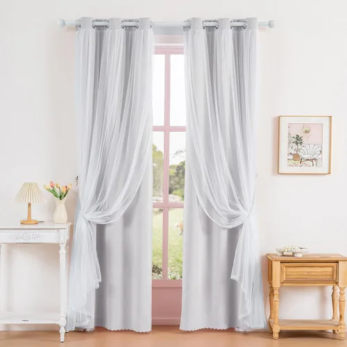 Vista 17 de Anytime Cortinas opacas y transparentes para ventana, par de paneles de cortinas lisas con ojales en la parte superior, 35 pulgadas de ancho x 63