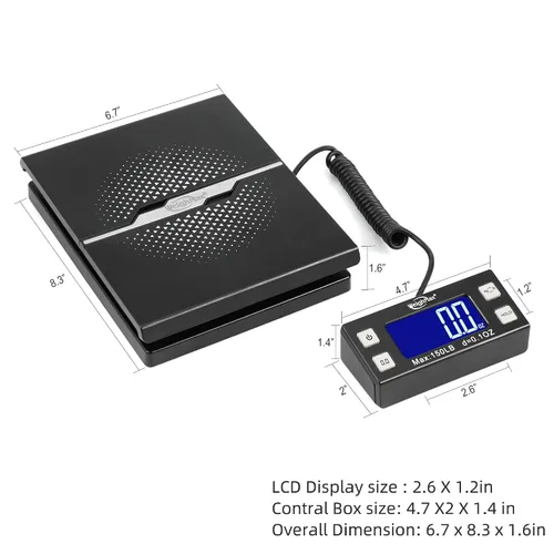 Vista 3 de Weighmax W-8809 - Balanza digital de envío y postal de 150lbs x 0.1oz con pantalla extendida, negro, baterías y adaptador de CA incluidos