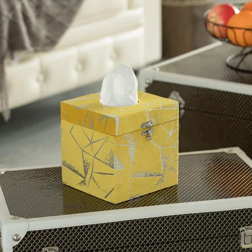 Vista 5 de Caja de pañuelos faciales de terciopelo cuadrado, color amarillo (paquete de 2)