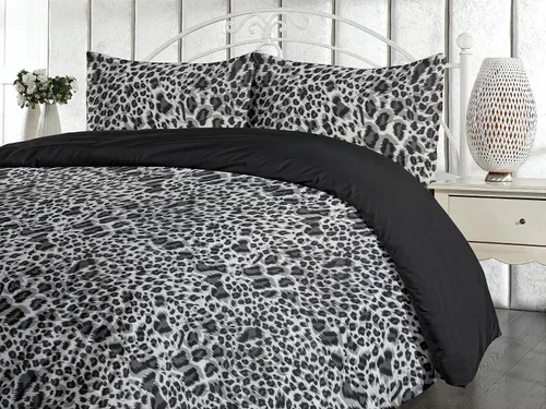 Vista 2 de Ambesonne Juego de funda de edredón con estampado de leopardo, colores acromáticos de manchas y manchas de gatos salvajes repetitivos, juego de ropa