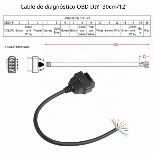 Vista 5 de iKKEGOL 1 pie pies 11.8 in/12 16 pines J1962 OBD OBDII OBD2 conector hembra coche diagnóstico cable de extensión cable de coleta DIY Mobley