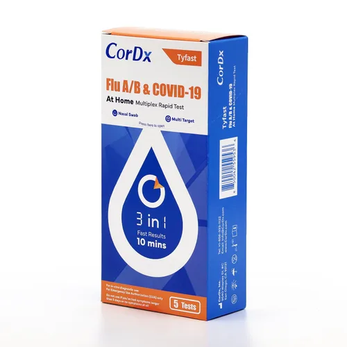 Vista 11 de CorDx TyFast Flu A/B & Covid 19 Prueba rápida multiplex, 10 minutos en casa, autorizado por EUA, kit combinado 3 en 1, 2 pruebas