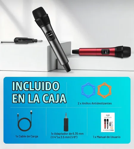 Vista 9 de Aveek Micrófono inalámbrico para karaoke, micrófono de karaoke recargable (trabajo 40 hs), para altavoz, máquina de karaoke, iglesia, discurso