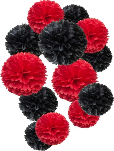 Vista 29 de Pompones de papel negro para fiestas (12 unidades)
