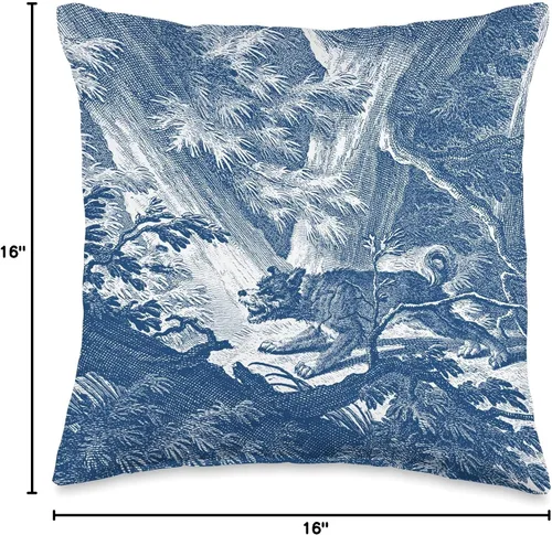 Vista 4 de French Country Classics Blue Toile de Jouy Forest Hunting Dog Scene - Almohada de 16 x 16 pulgadas, multicolor