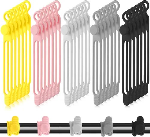 Vista 19 de Nuanchu 40 bridas de silicona reutilizables, correas ajustables, organizador de cables de carga multiusos para sujetar cables de carga
