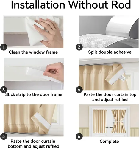 Vista 4 de Vatge Cortinas laterales autoadhesivas para puertas de cristal, sin taladro, extraíble, panel de filtrado de luz, 1 panel, 12 pulgadas de ancho x 60