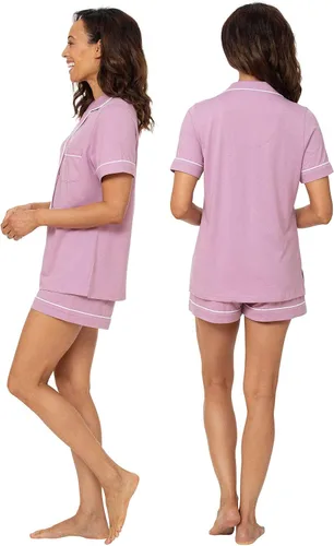 Vista 4 de PajamaGram Pijamas para mujer - Conjunto de pijama corto para mujer, 100% algodón