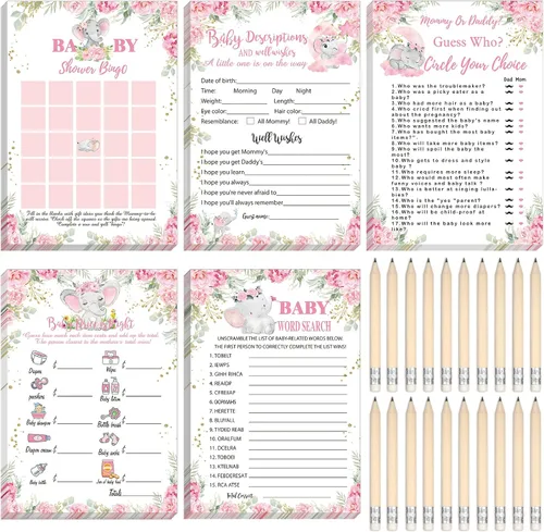 Vista 35 de Yinder 145 tarjetas de actividades para juegos de baby shower con 20 lápices, incluye descripción de bingo para bebés y deseos, adivina quién es