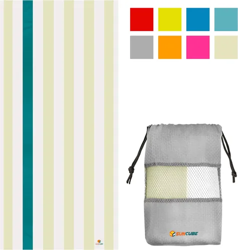 Vista 2 de SUN CUBE - Toalla de playa de microfibra, secado rápido, color beige crema, 78 x 35 pulgadas Quick Dry and Free Microfiber Towel, Lightweight