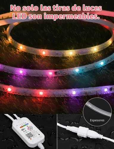 Vista 4 de Tira de luces LED RGB+IC de 50 pies para exteriores, impermeable, IP67, varios colores, luces LED inteligentes Bluetooth, control de aplicación