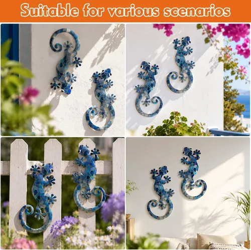 Vista 3 de LIFFY Metal Gecko Wall Decor 2 Pack, Outdoor Lizard Wall Art, Metal Lizards Wall Decor, Gecko Wall Art for Home Garden Yard Fence (15 inch)