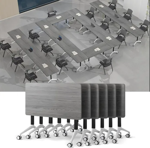 Vista 20 de Mesa de conferencias con tapa abatible, mesa modular plegable para sala de conferencias con ruedas, mesa de sala de reuniones con ruedas, moderna
