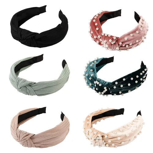 Vista 9 de LOVNFC Diademas para Mujeres 6 Piezas Bandas para la Cabeza Anudadas Antideslizantes de Moda para mujeres Niñas Anchas Nudo Superior Turbante Bandas