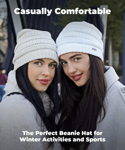 Vista 5 de Gorro de punto grueso para mujer, suave, cálido, elástico, a la moda, elegante gorro de punto trenzado Skully para otoño e invierno