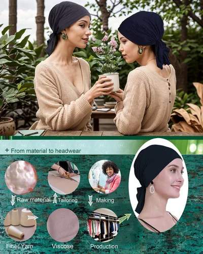 Vista 4 de osvyo Pañuelo de quimioterapia para mujer, pérdida de cabello, turbantes de cáncer sin cordones, embalaje sellado