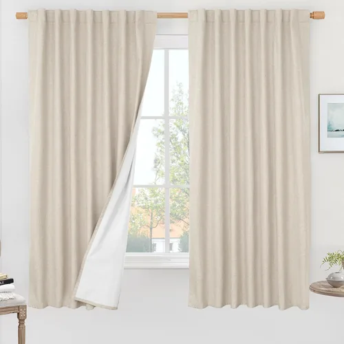 Vista 106 de LAMIT Cortinas opacas cortas de lino de 30 pulgadas para ventanas de cocina sobre el fregadero, cortinas de café texturizadas de lino marfil