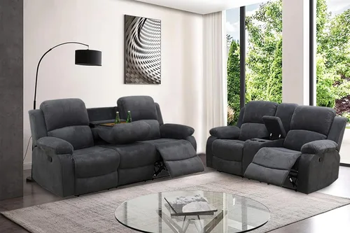 Vista 9 de Sofá reclinable manual, sofá reclinable con portavasos de 3 asientos, sofá de 3 asientos con mesa auxiliar desplegable para sala de estar, oficina