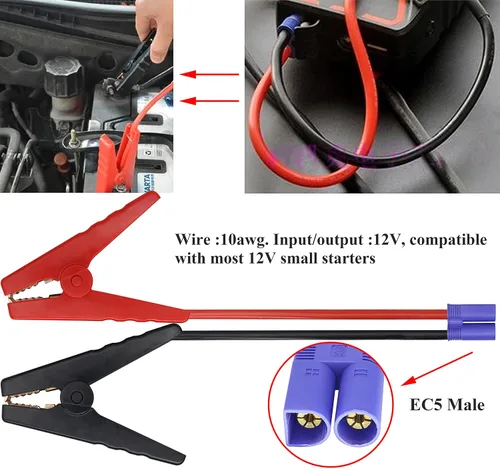 Vista 7 de Adaptador de Cable de Puente de Batería, Cable de Arranque de Coche con Abrazadera Alligator a EC5, Clip de Arranque de Emergencia de Coche (10 AWG)