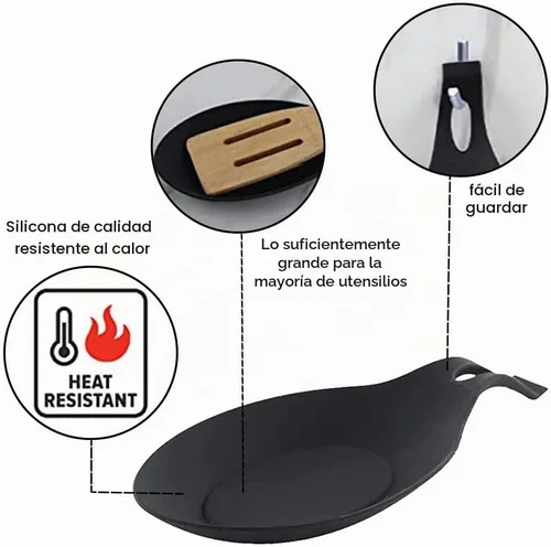 Vista 5 de Paquete de 3 cucharas de silicona para la parte superior de la estufa, soporte de utensilios de cocina resistente al calor, soporte de cuchara