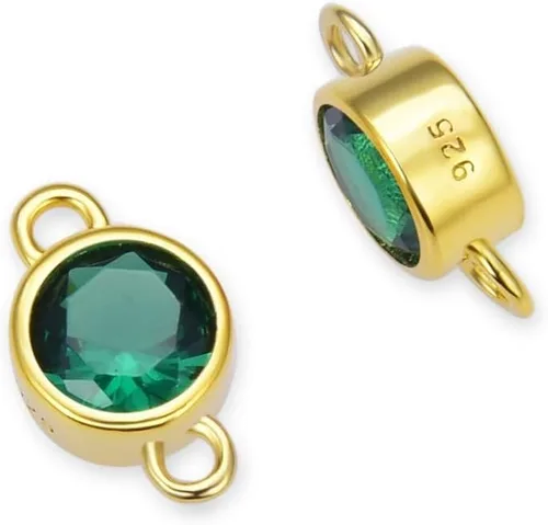 Vista 13 de Adabele - 2 unidades de plata esterlina chapada en oro real de abril con eslabones de piedra natal de abril de 0.16 pulgadas, conector de diamante