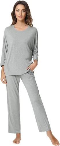 Vista 57 de NACHILA Women's Pajamas Set-Viscose Made from Bamboo, Long Sleeve Sleepwear Top with Pants Comfy Pajama Soft 2 Piece Pjs B-aqua Green