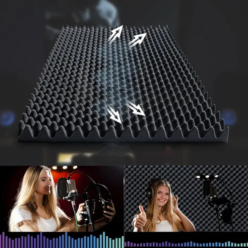 Vista 6 de Paneles de espuma amortiguadores de sonido, 1 paquete de espuma de alta densidad de 48 x 24 x 2 pulgadas, paneles de pared acústicos para reducción